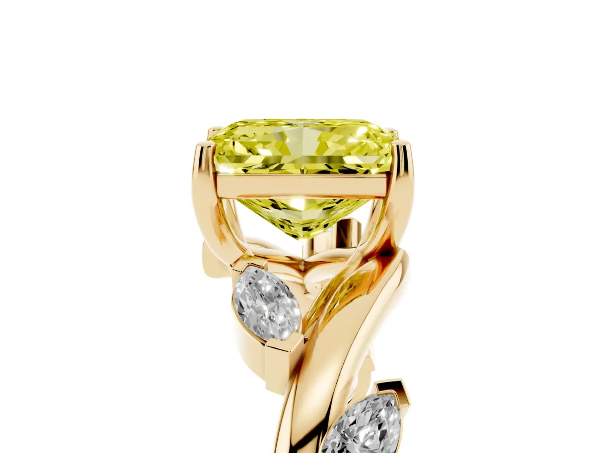 Fancy Yellow Radiant Cut Solitaire Twisted Band Marquise Accent Prong Setting Ring Yellow gold
