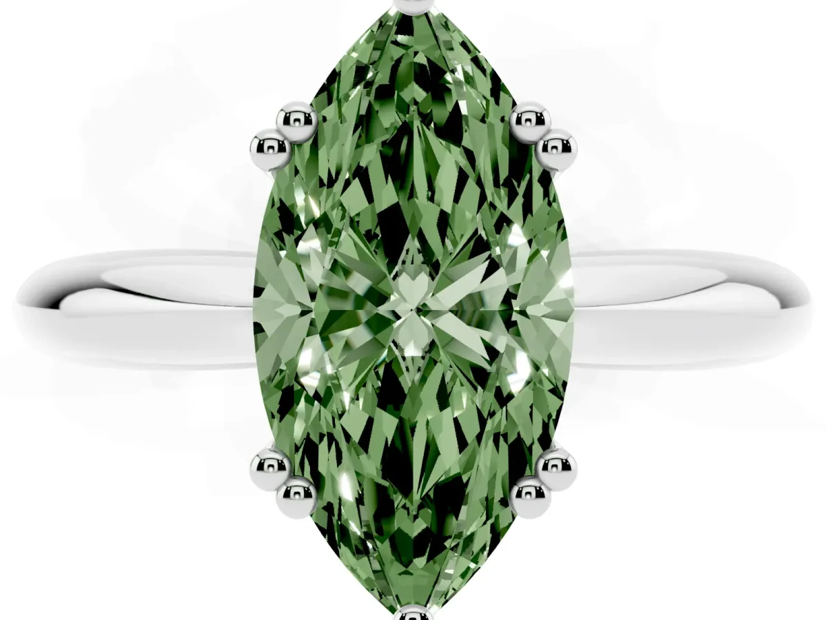 Fancy Green Marquise Cut Cut Solitaire Engagement Ring with Tapered Band and Four-Prong Setting Platinum