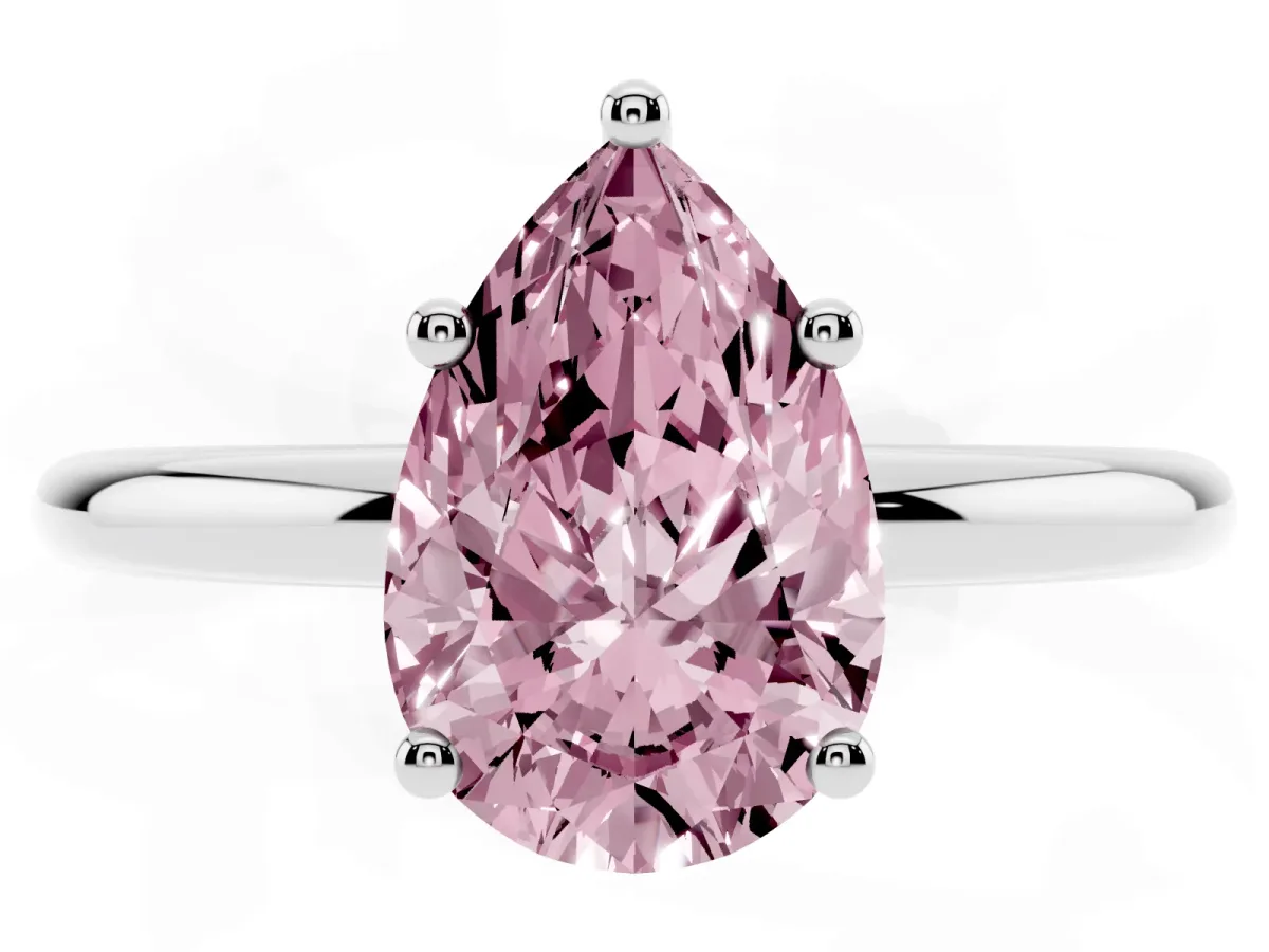 Fancy Pink Pear Cut Cut Solitaire Engagement Ring with Four-Prong Setting and Classic Band White gold