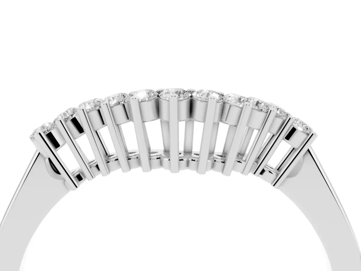 Round Diamond V-Shaped White Gold Band with Prong Setting Platinum