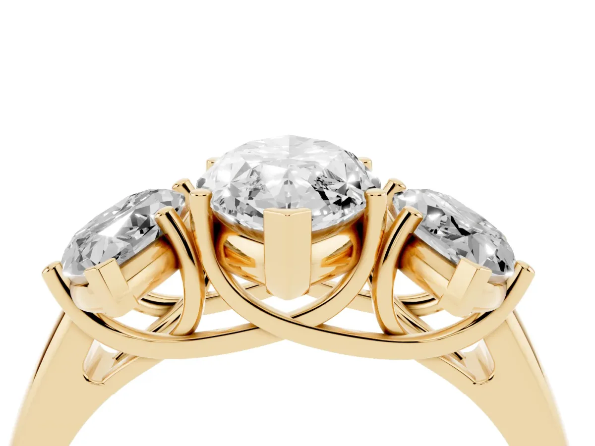 Three-Stone Marquise Cut Diamond Engagement Ring with Prong Setting Yellow gold