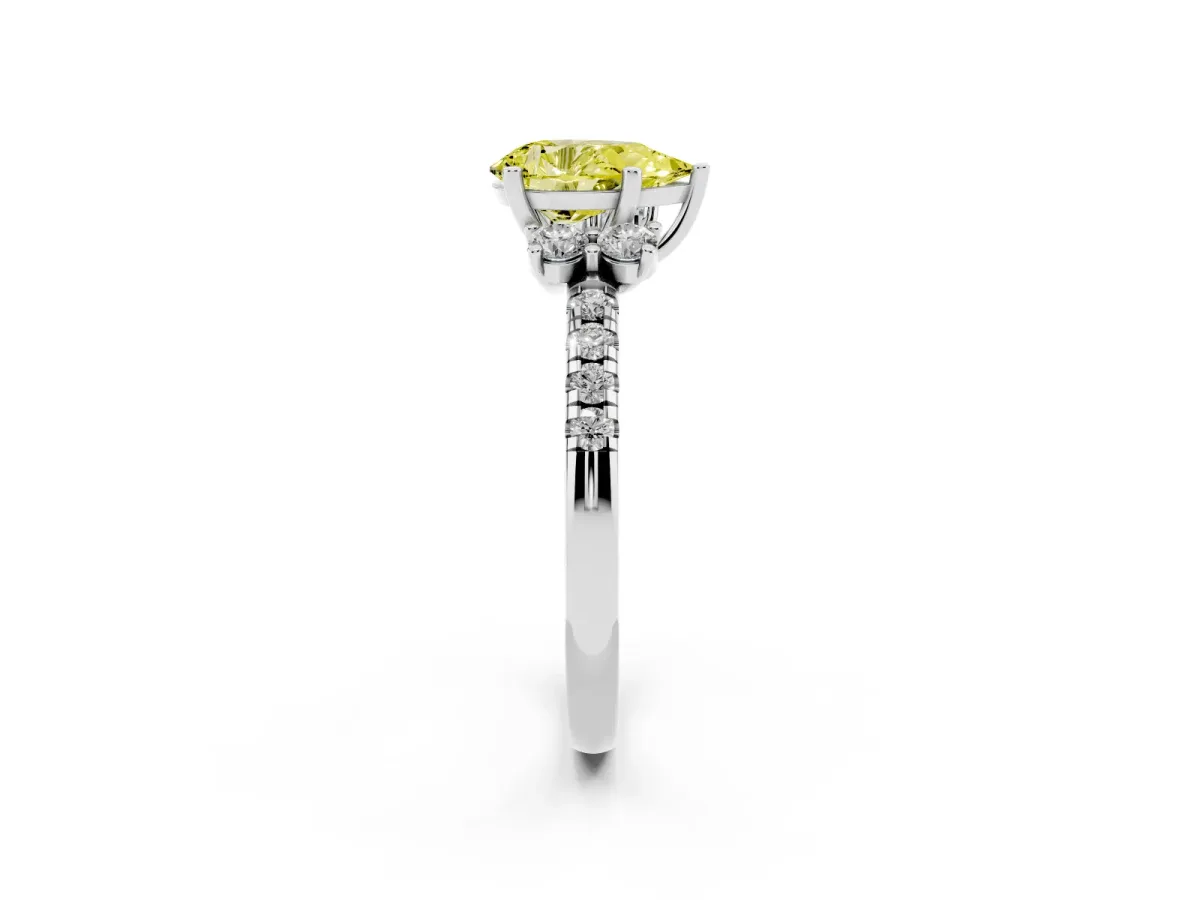Fancy Yellow Pear Cut Diamond Three-Stone Pave Band with Four-Prong Setting Platinum
