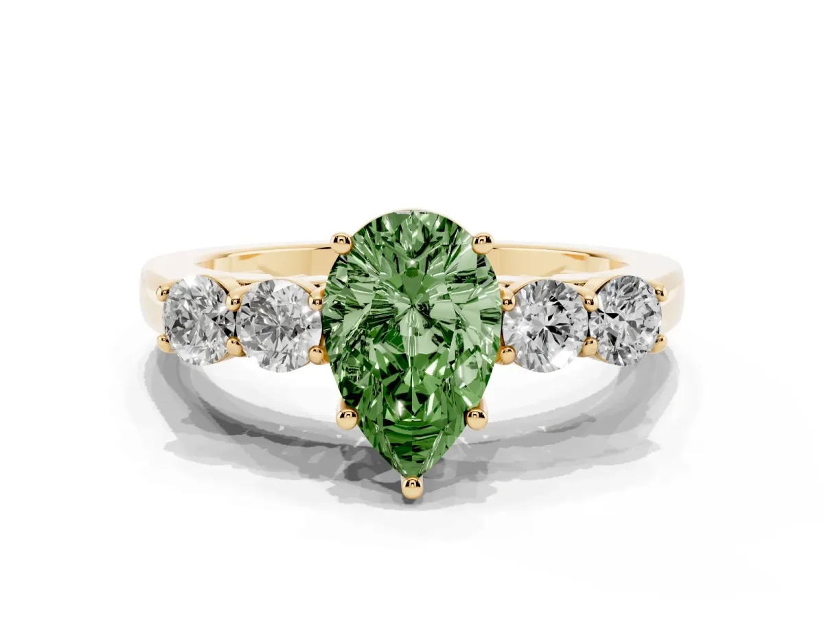 Fancy Green Pear Cut Cut Diamond Five-Stone Prong Set White Gold Ring Yellow gold