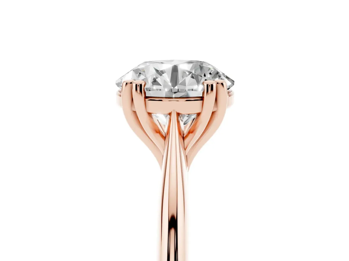 Round Cut Solitaire Diamond Ring with Six-Prong Setting and Classic Band Rose gold