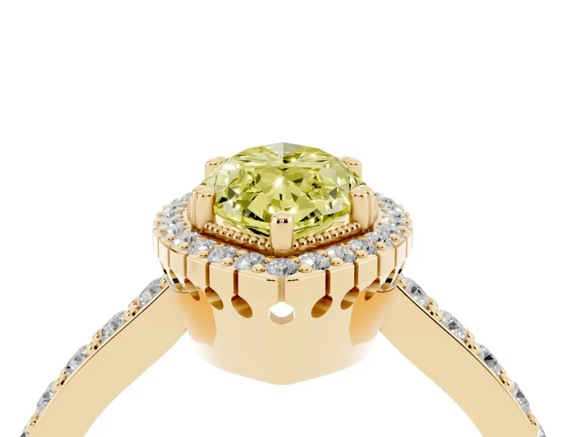 Fancy Yellow Marquise Cut Cut Diamond Halo Engagement Ring with Milgrain Detail and Pavé Band Yellow gold