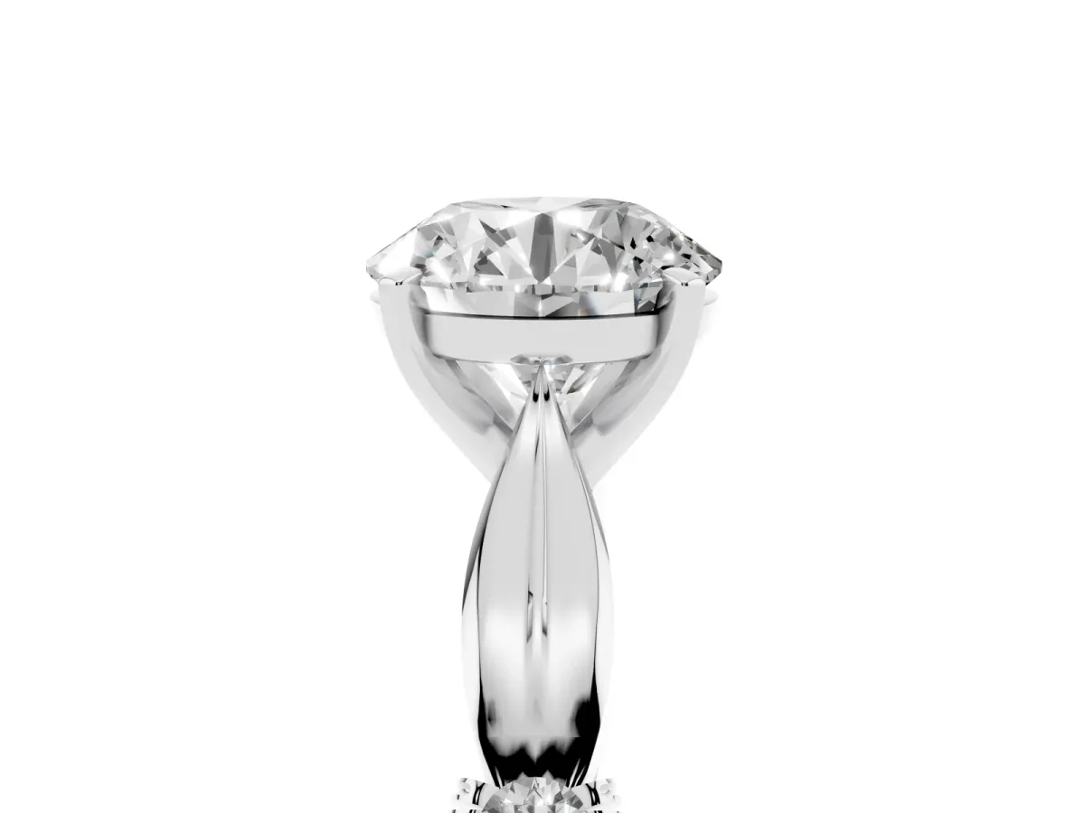Round Cut Solitaire Diamond Twisted Band with Four-Prong Setting Silver