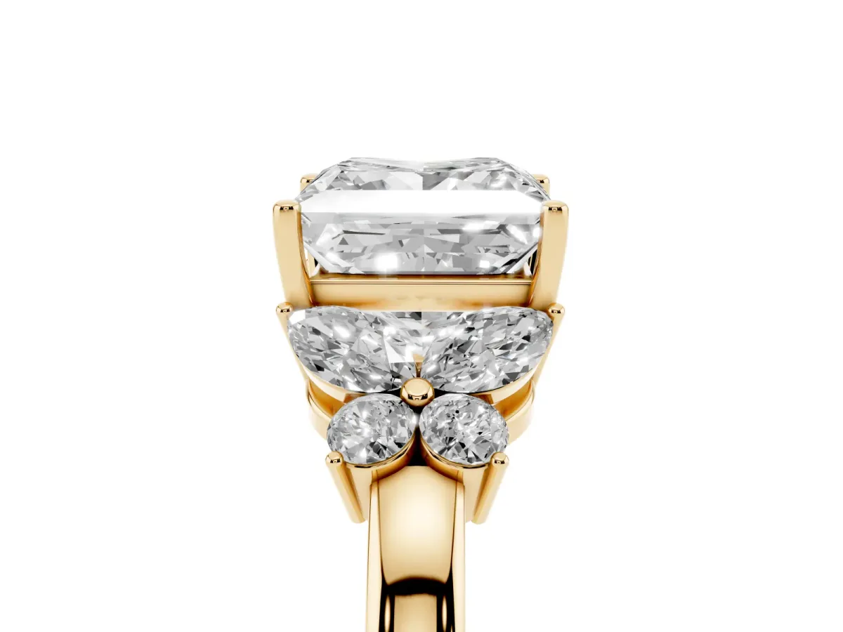 Princess Cut Cut Solitaire Floral Diamond Ring with Four-Prong Setting Yellow gold