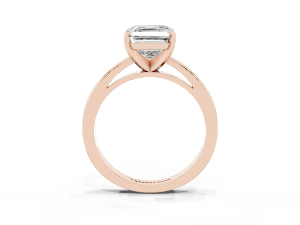 Asscher Cut Solitaire Diamond Engagement Ring with Four-Prong Setting on a Classic Band Rose gold
