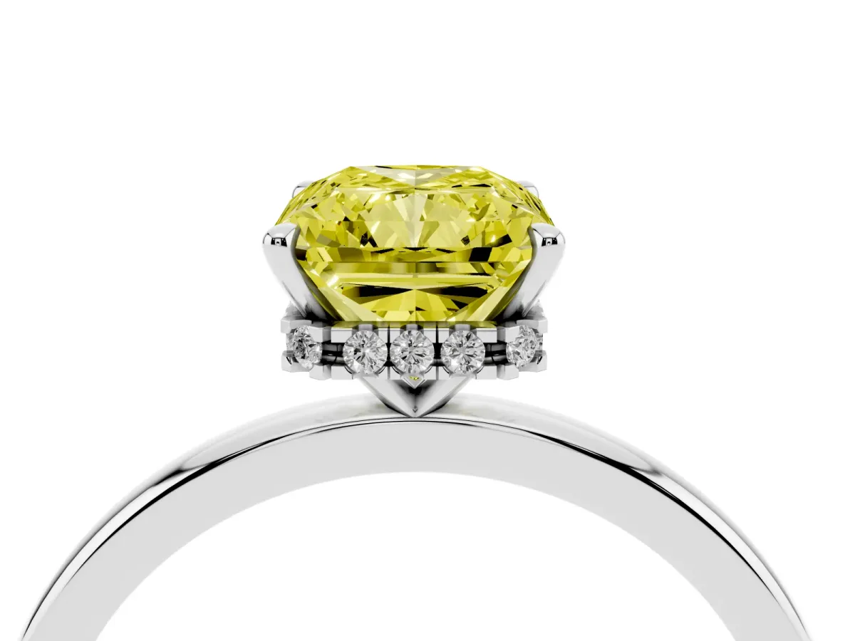 Fancy Yellow Radiant Cut Solitaire Engagement Ring with Cathedral Band and Four-Prong Setting Silver