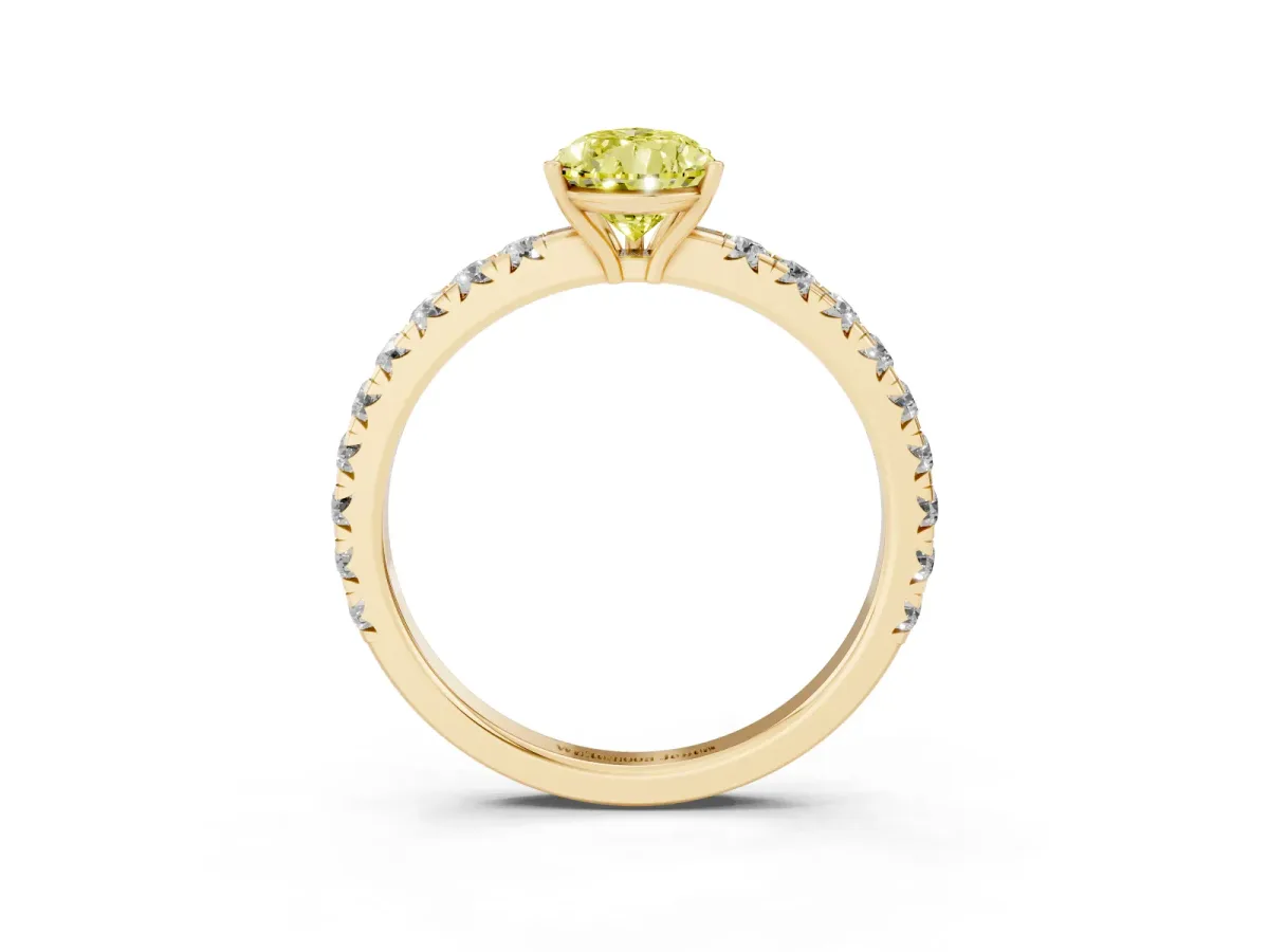 Fancy Yellow Pear Cut Diamond Pavé Solitaire Engagement Ring with Four-Prong Setting Yellow gold