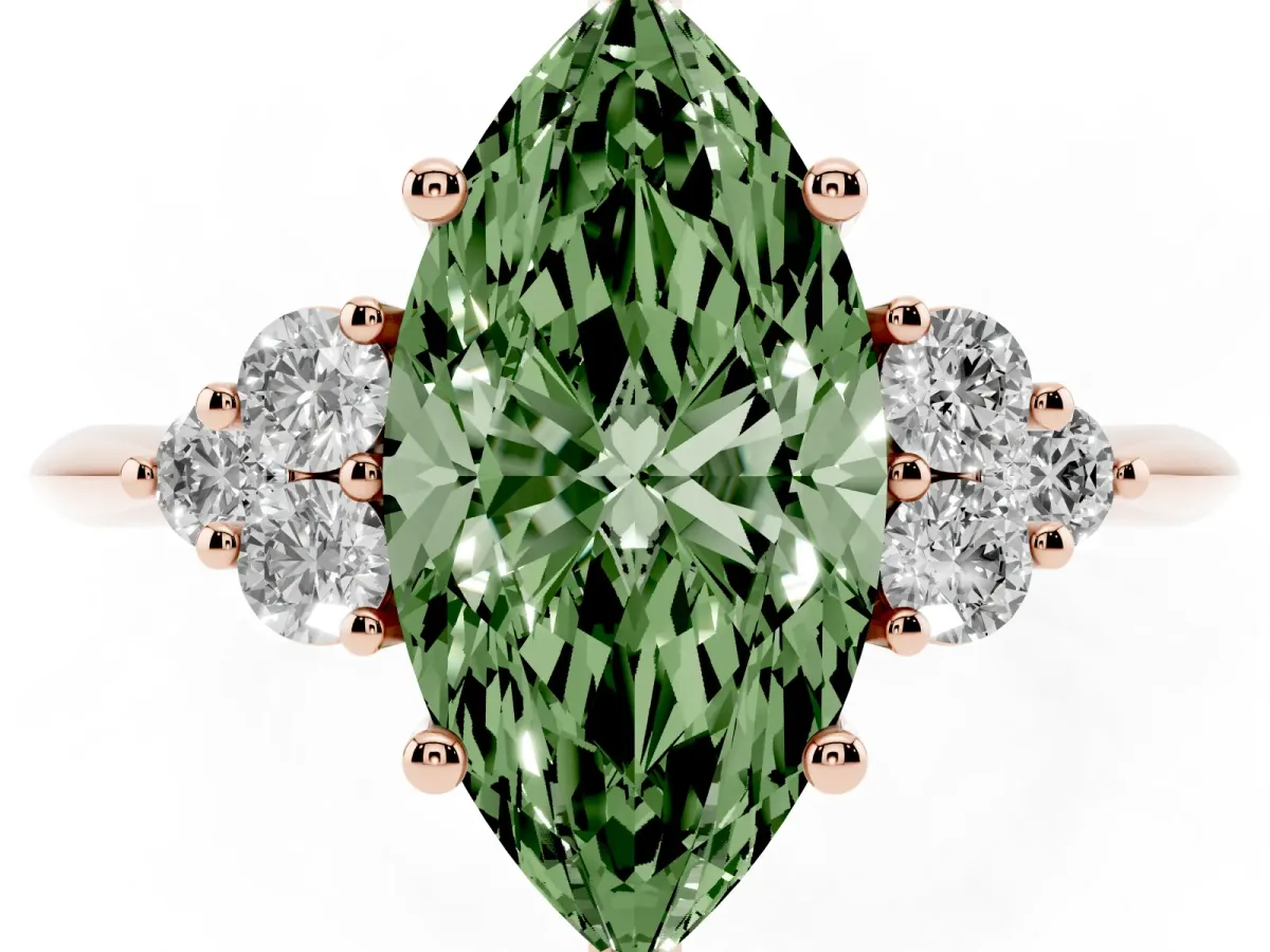 Fancy Green Marquise Cut Cut Diamond Cluster Ring with Solitaire Band and Four-Prong Setting Rose gold