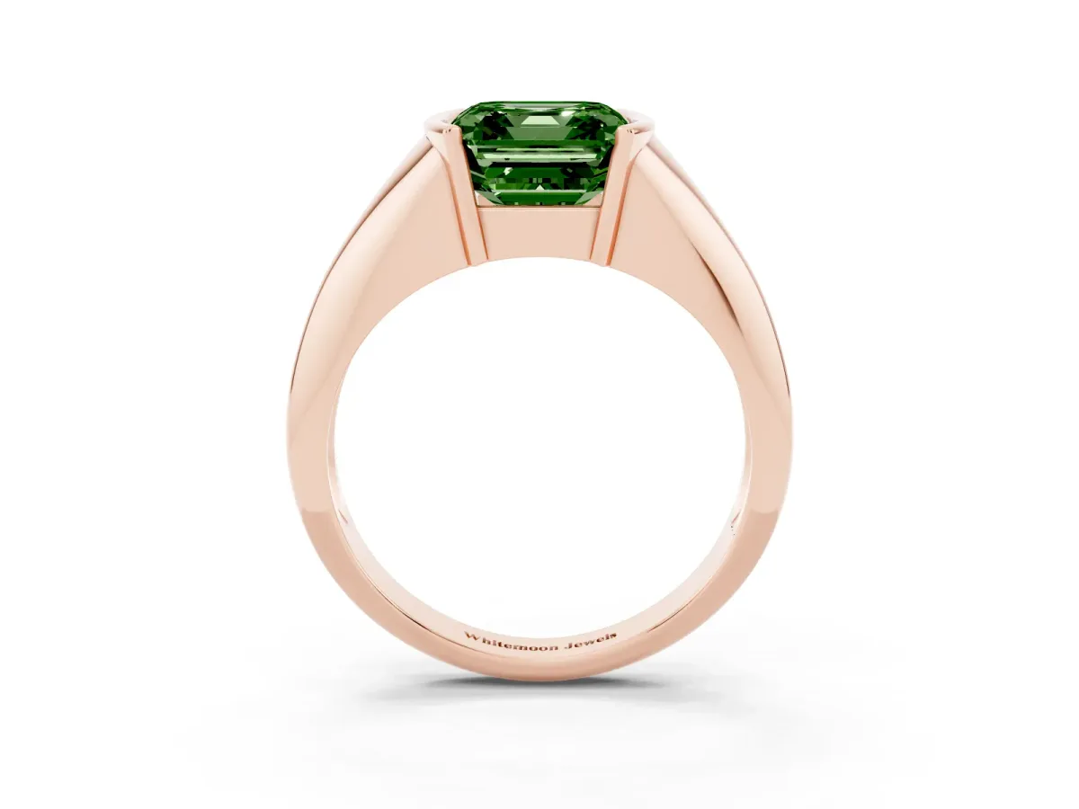 Fancy Green Asscher Cut Solitaire Tension Set Diamond Ring Rose gold