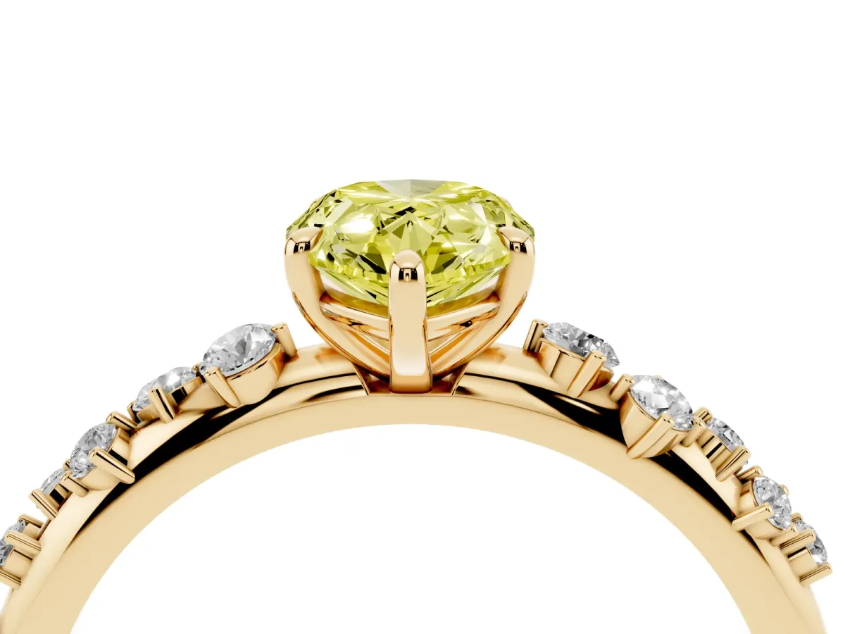 Fancy Yellow Pear Cut Diamond Cluster Prong-Set Solitaire Ring Yellow gold