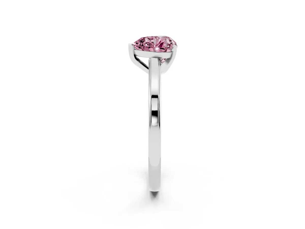 Fancy Pink Heart Cut Solitaire Diamond Ring with Four-Prong Setting and Classic Band Silver