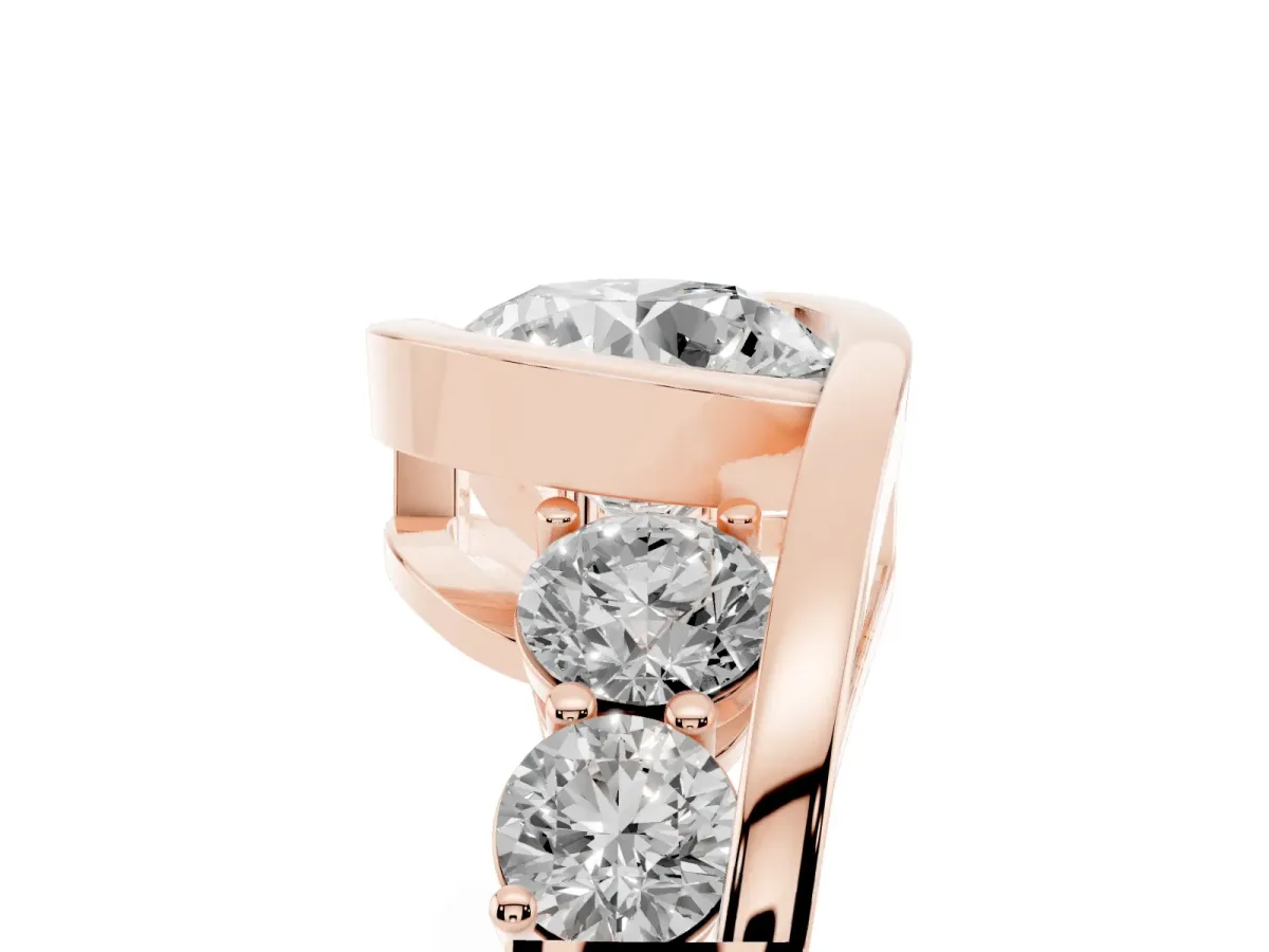 Bezel Set Round Cut Diamond Bypass Ring with Round Accents Rose gold