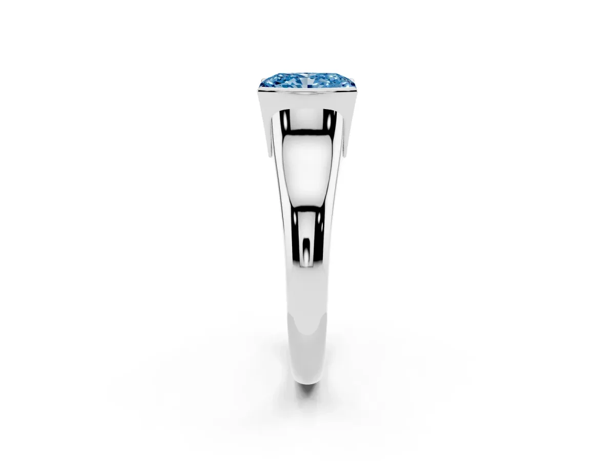 Fancy Blue Radiant Cut Solitaire Tension Set Diamond Ring with Split Shank Band Platinum