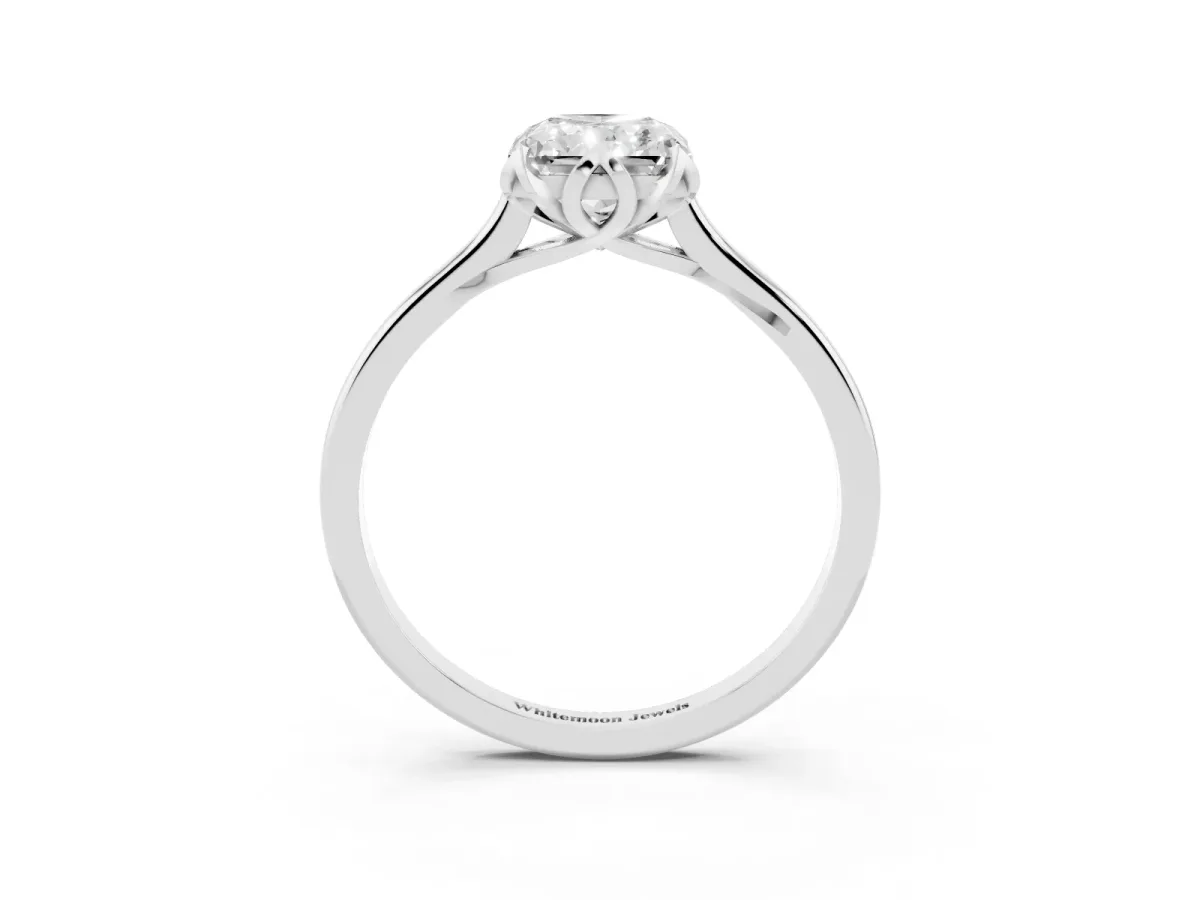 Radiant Cut Diamond Solitaire Ring with Flower Prong Setting and Classic Band Silver