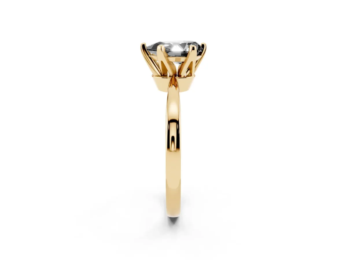 Fancy Black Pear Cut Solitaire Engagement Ring with Six-Prong Setting and Tapered Band Yellow gold