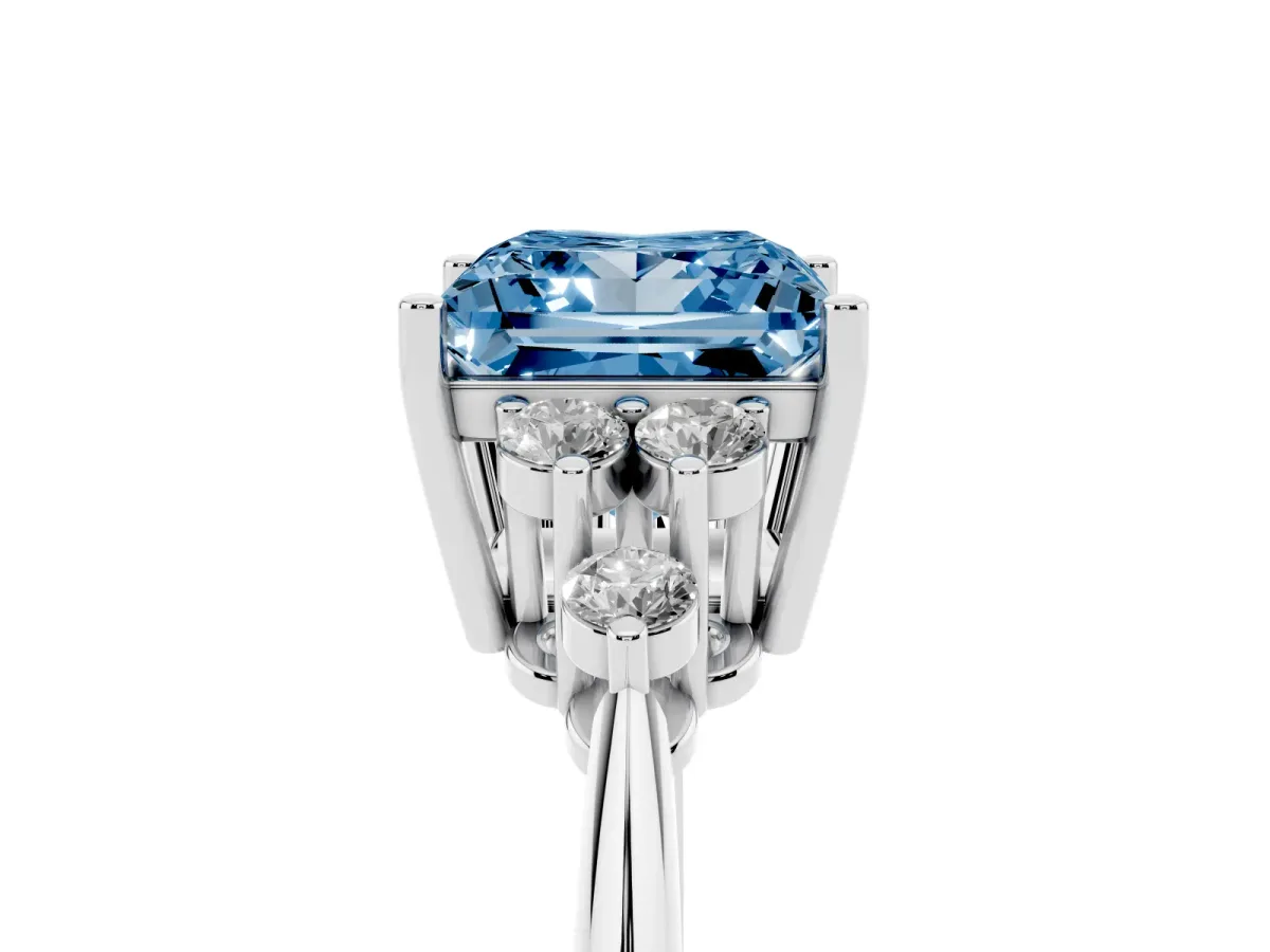 Fancy Blue Princess Cut Cut Diamond Cluster Ring with Solitaire Band and Four-Prong Setting Silver
