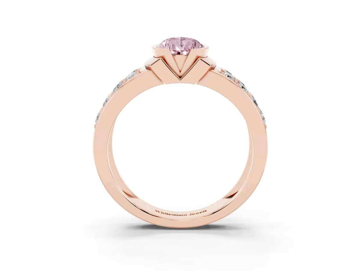Fancy Pink Pear Cut Brilliant Diamond Channel Set Wide Band Ring with Bezel Setting Rose gold