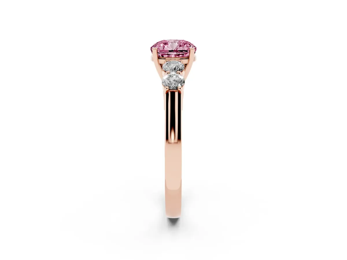 Fancy Pink Cushion Cut Cut Diamond Five-Stone Prong Set White Gold Ring Rose gold
