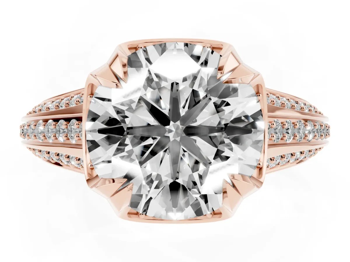 Round Cut Solitaire Pave Split Shank Ring with Four-Prong Setting Rose gold