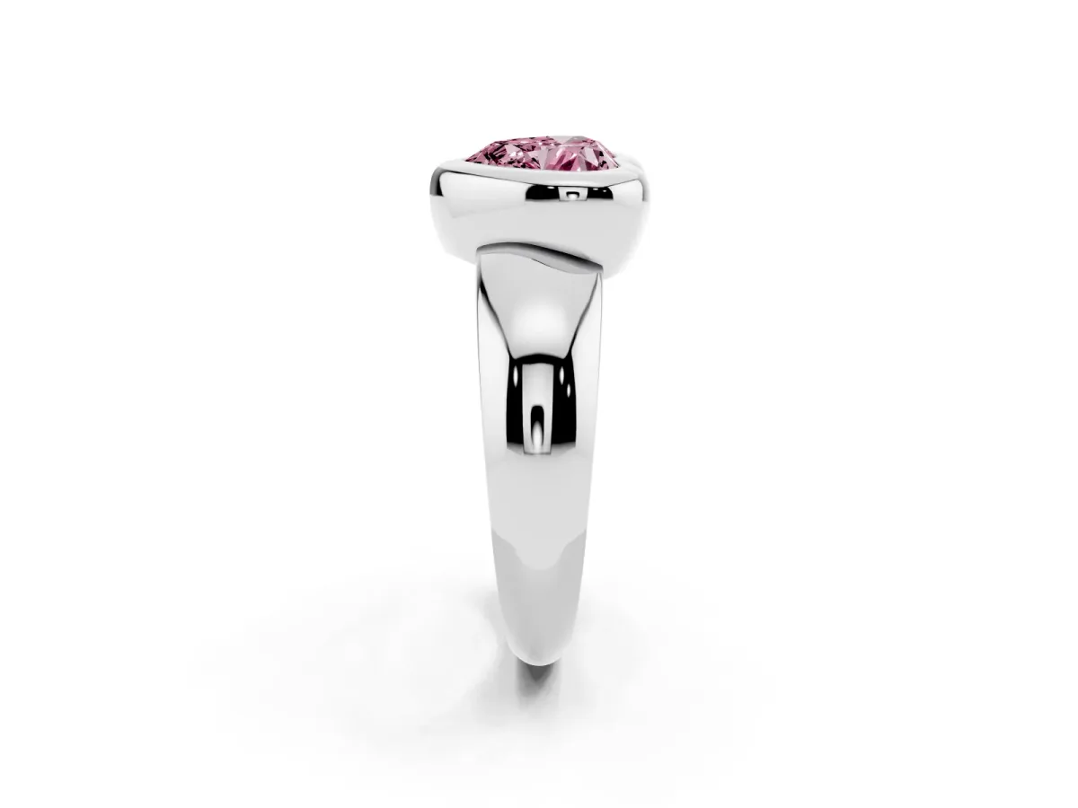 Fancy Pink Bezel Set Heart Cut Solitaire Ring with Wide Band Platinum