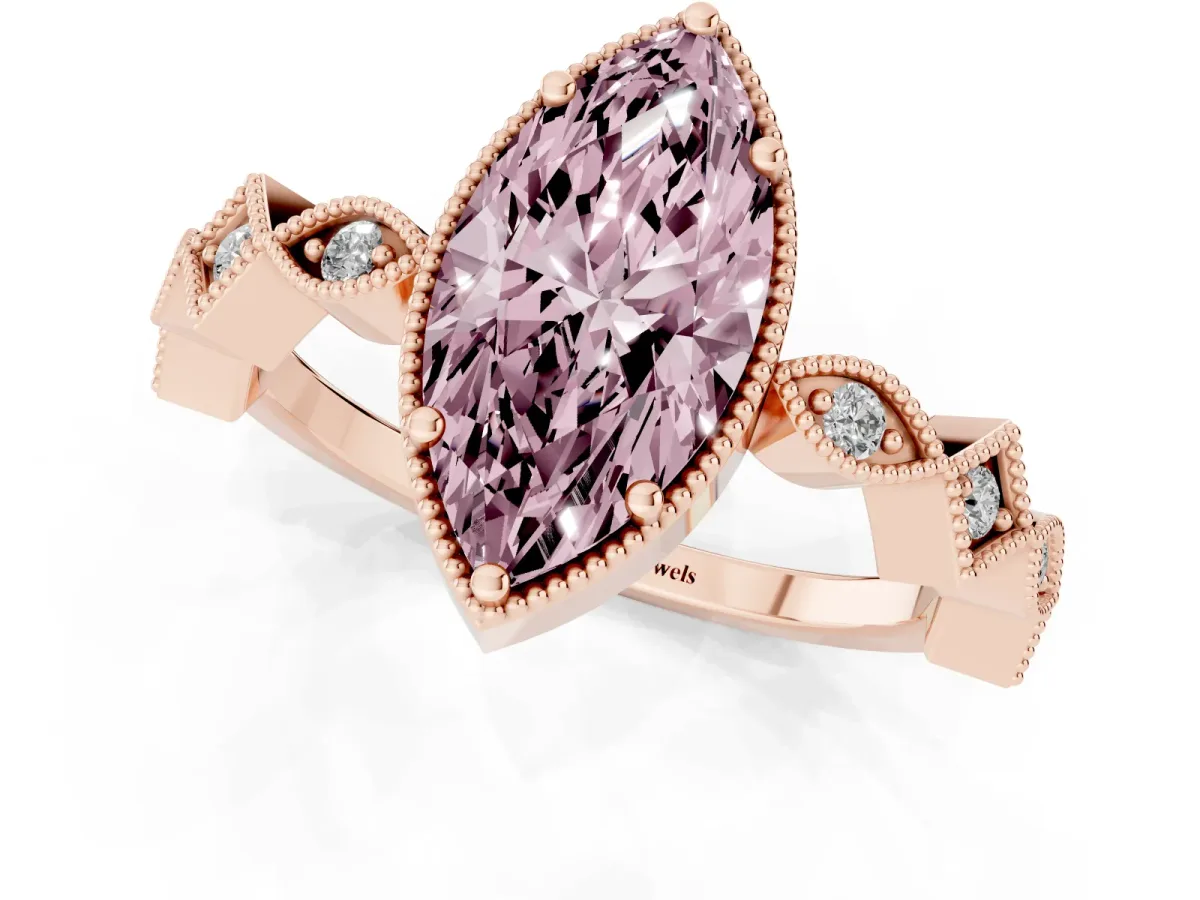 Fancy Pink Marquise Cut Milgrain Marquise Diamond Twist Band Ring Rose gold