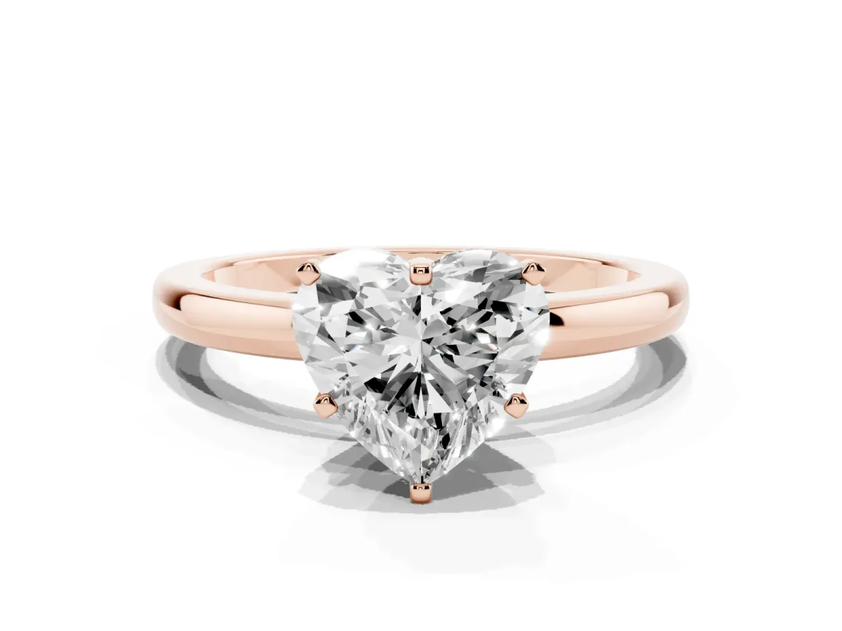 Heart Cut Solitaire Diamond Ring with Six-Prong Setting on a Classic Band Rose gold