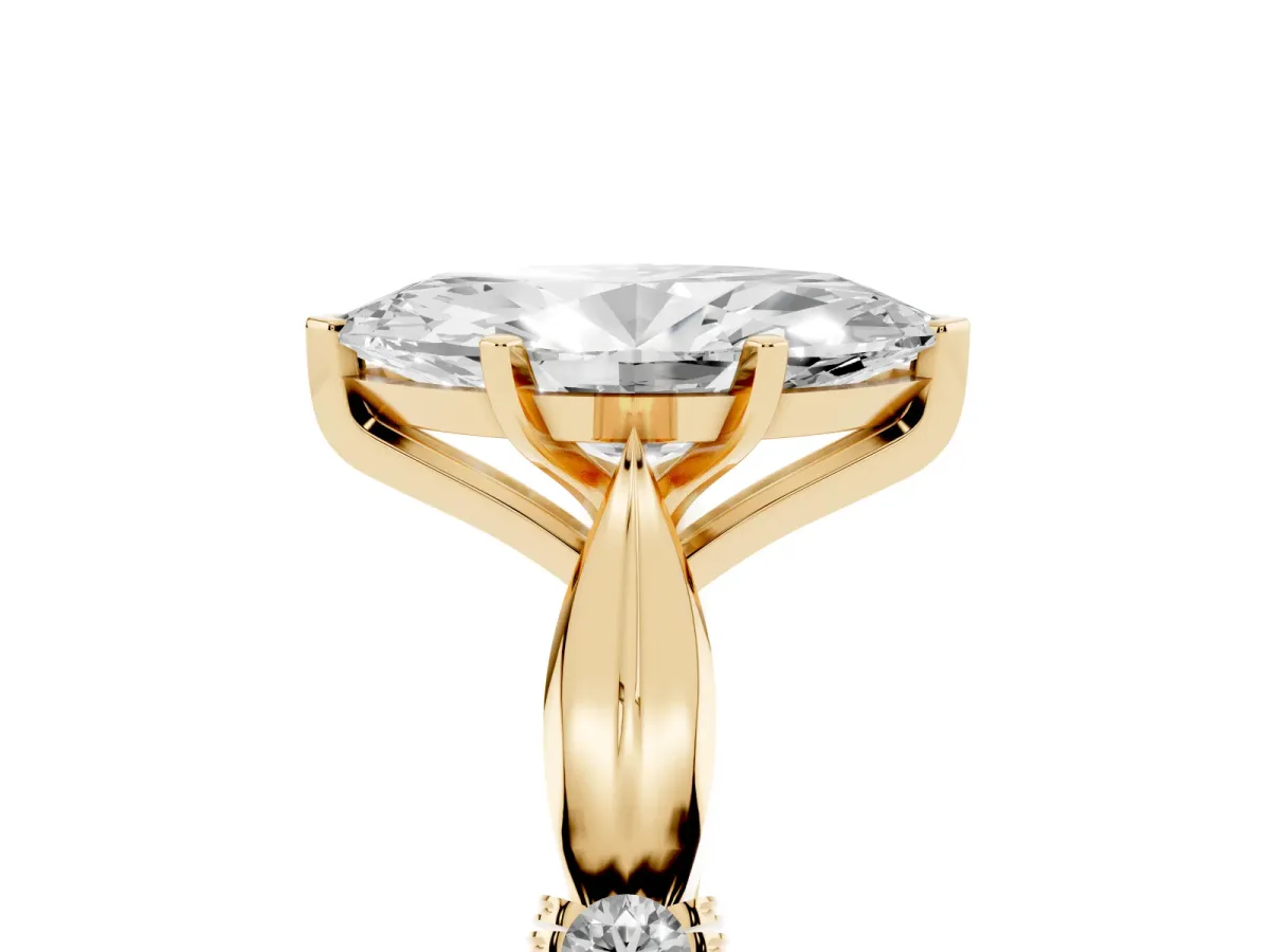 Marquise Cut Solitaire Diamond Twisted Band with Four-Prong Setting Yellow gold