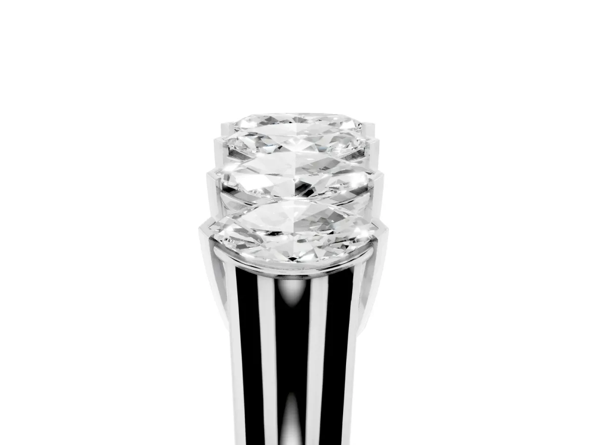 Marquise Diamond Prong Set White Gold Curved Band Silver