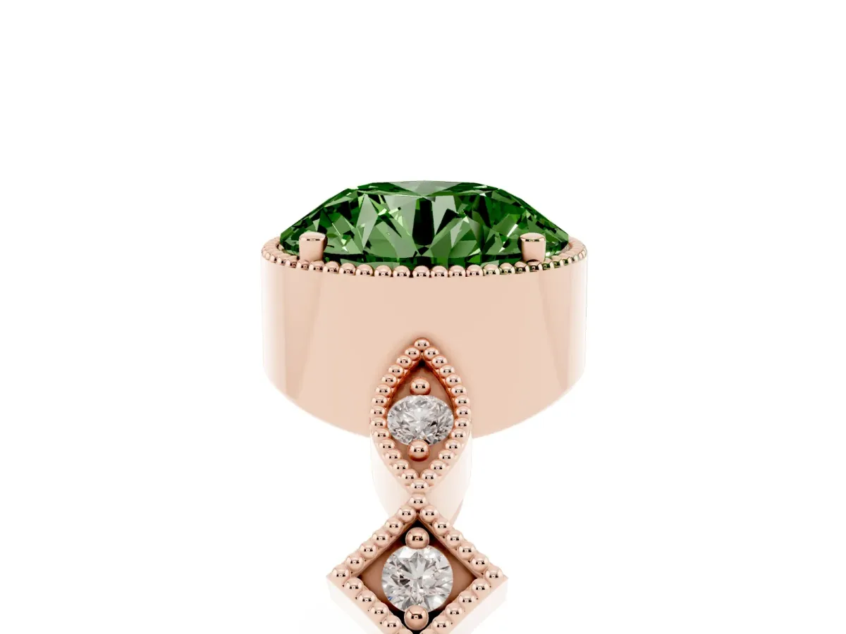 Fancy Green Round Cut Milgrain Marquise Diamond Twist Band Ring Rose gold