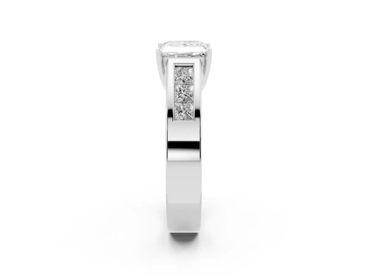 Princess Cut Cut Channel Set Solitaire Ring with Four-Prong Setting Silver