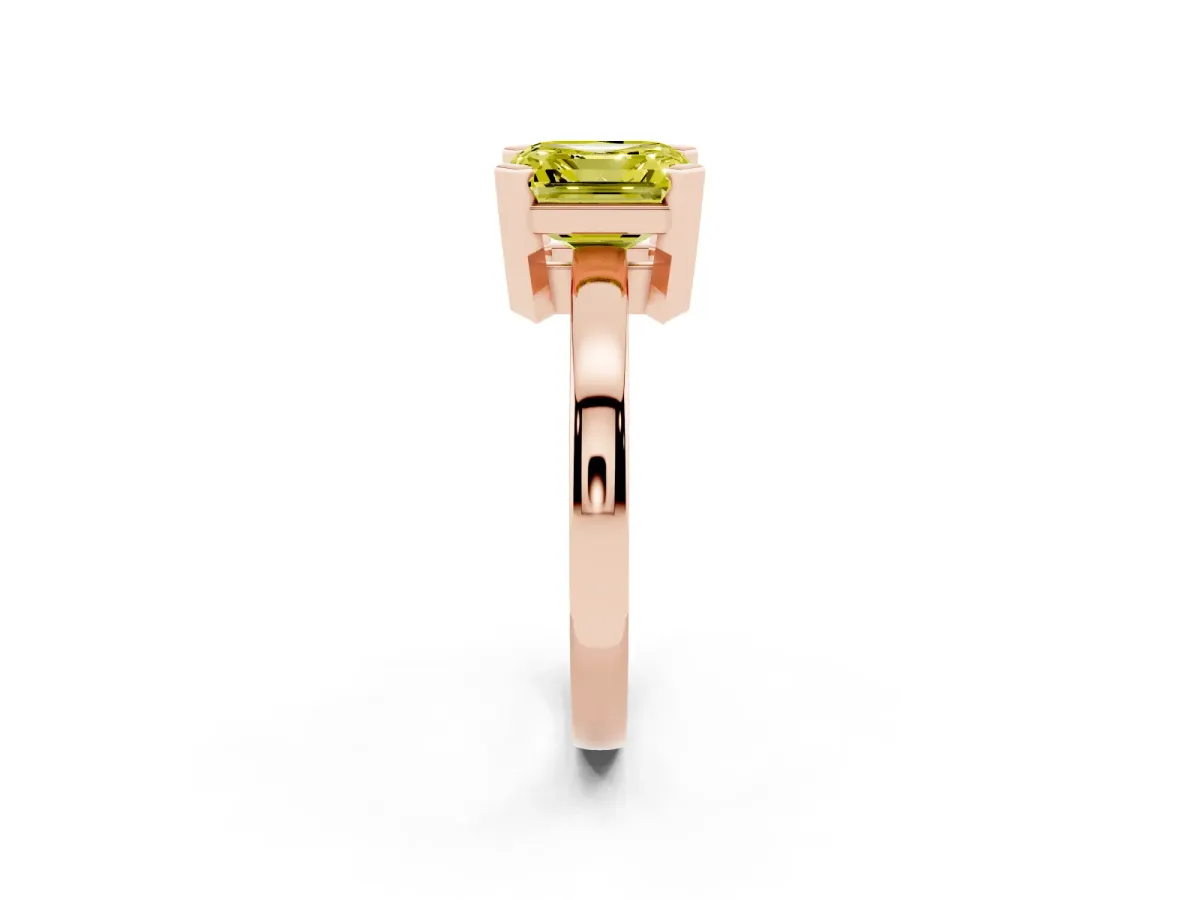 Fancy Yellow Asscher Cut Cut Solitaire Ring with Four-Prong Setting and Classic Band Rose gold