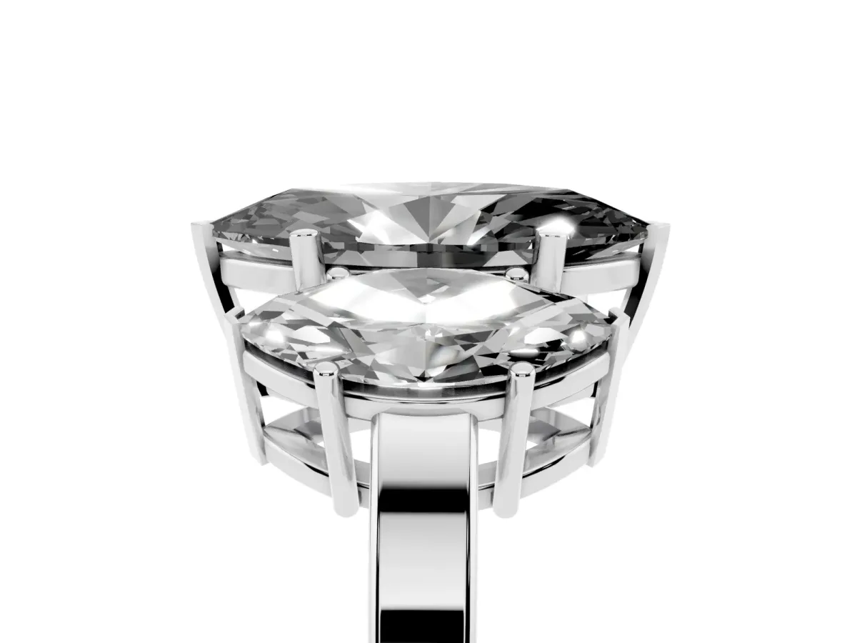 Fancy Black Three-Stone Marquise Cut Cut Diamond Engagement Ring with Flat Band and Four-Prong Setting Silver
