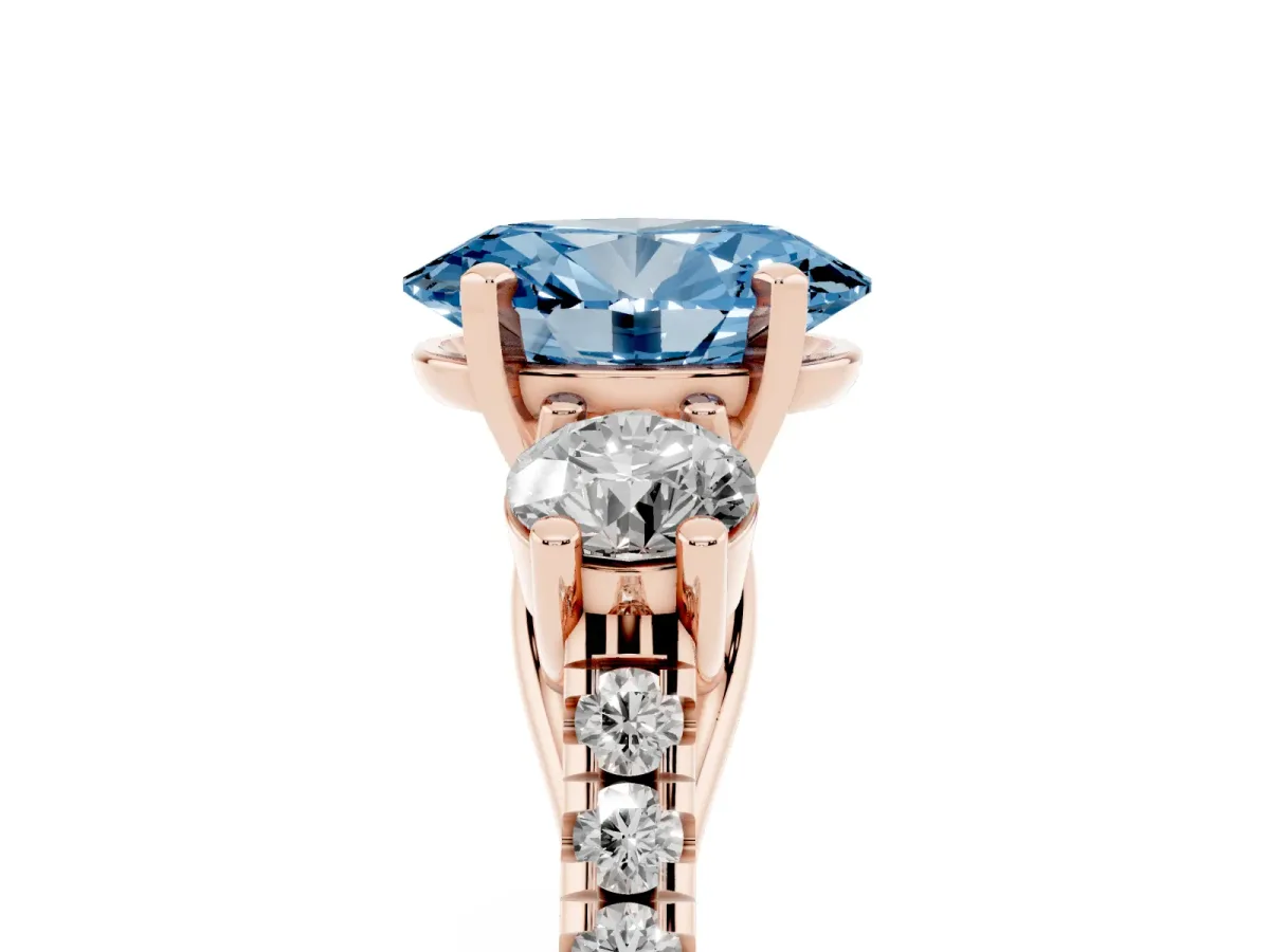 Fancy Blue Three-Stone Oval Cut Diamond Pavé Band with Four-Prong Setting Rose gold
