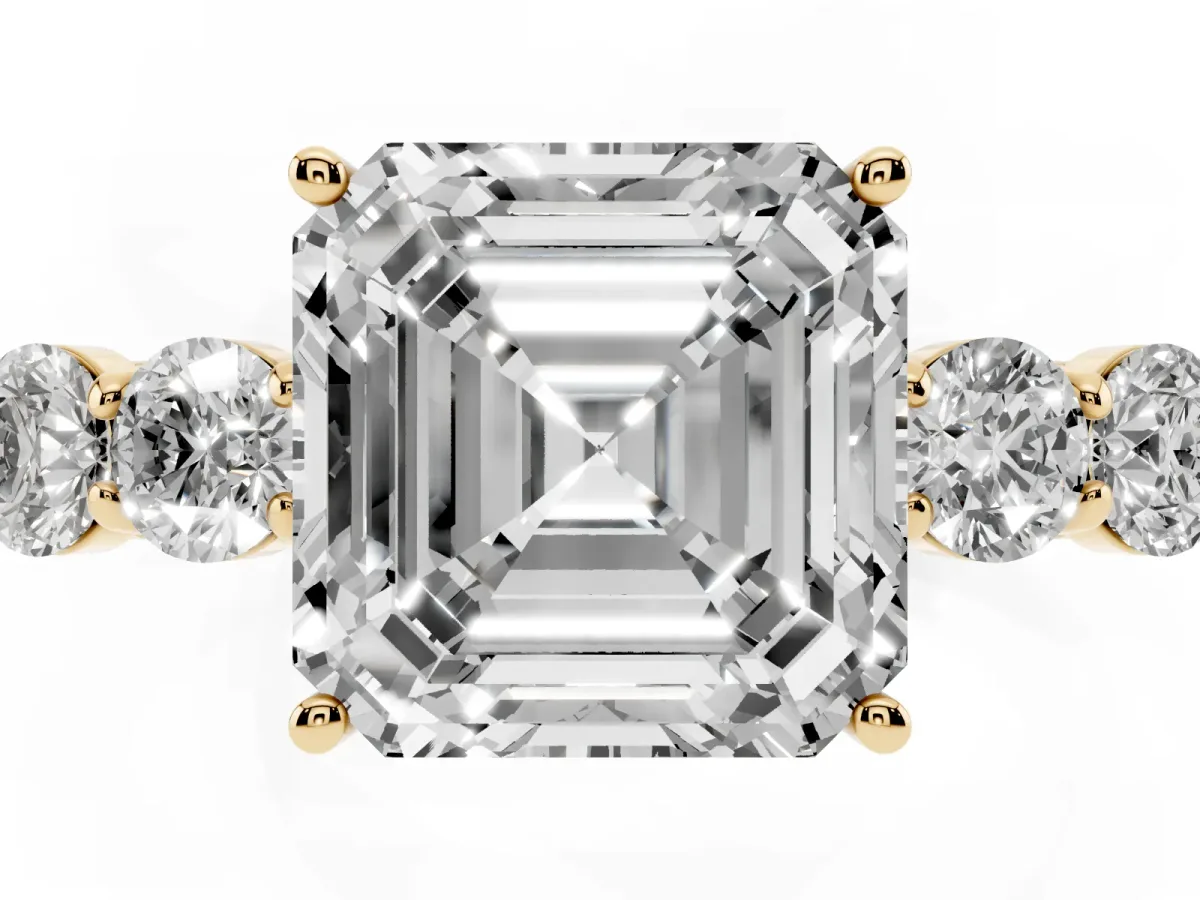 Asscher Cut Cut Diamond Five-Stone Prong Set White Gold Ring Yellow gold