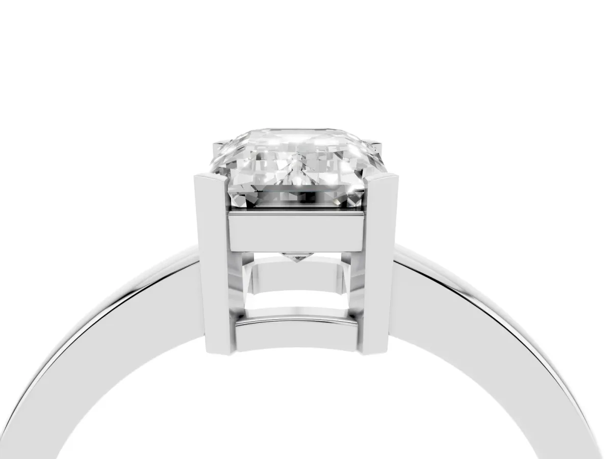 Emerald Cut Cut Solitaire Ring with Four-Prong Setting and Classic Band Platinum
