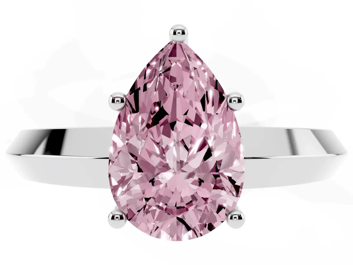 Fancy Pink Pear Cut Cut Solitaire Engagement Ring with Flat Band and Four-Prong Setting Silver