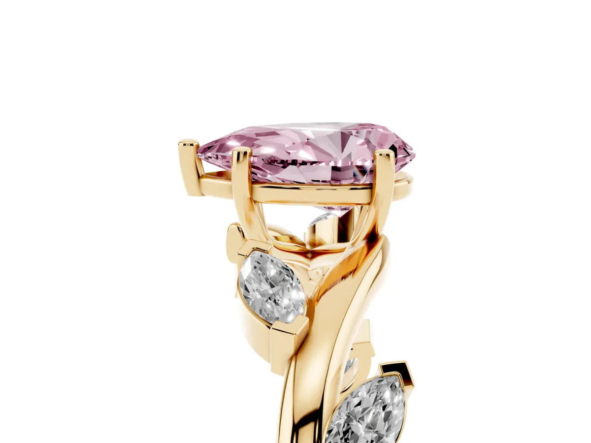 Fancy Pink Pear Cut Solitaire Twisted Band Marquise Accent Prong Setting Ring Yellow gold