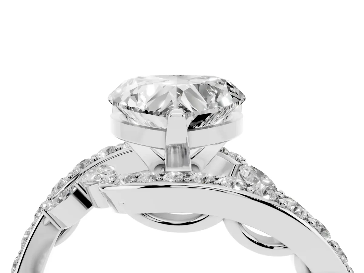 Heart Cut Solitaire with Pavé Twist Band and Four-Prong Setting Silver