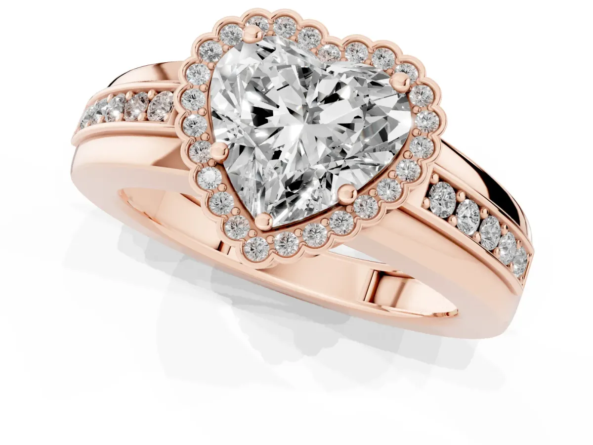 Heart Cut Cut Halo Pave Band Four-Prong Ring Rose gold