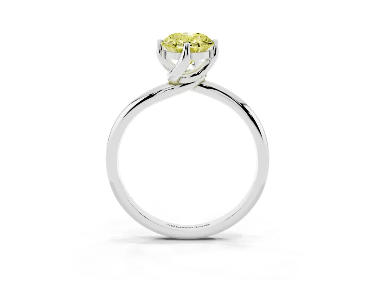 Fancy Yellow Oval Cut Diamond Solitaire Engagement Ring with Four-Prong Setting and Classic Band Silver