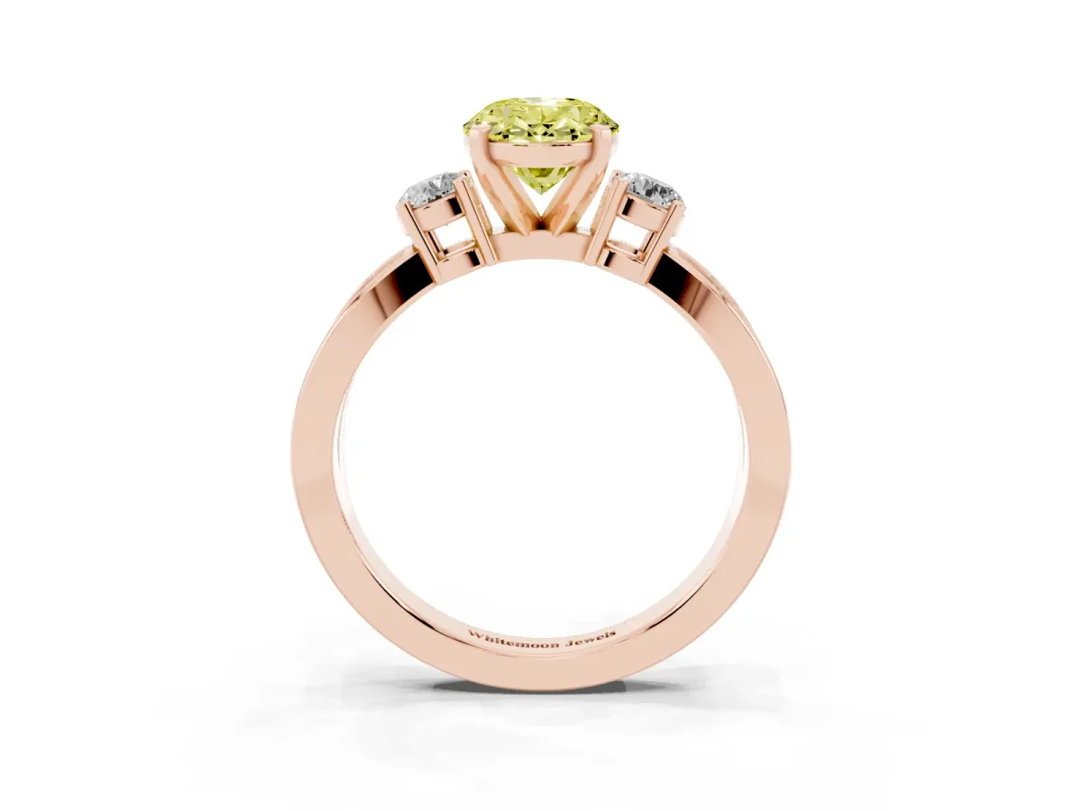 Fancy Yellow Three-Stone Oval Cut Cut Diamond Twist Band with Prong Setting Rose gold