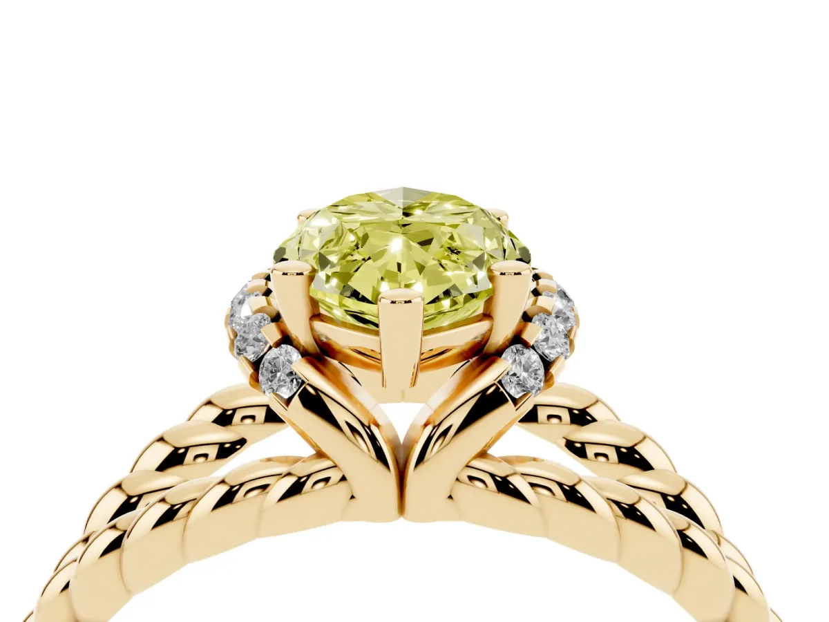 Fancy Yellow Marquise Cut Halo Twisted Band Four-Prong Ring Yellow gold