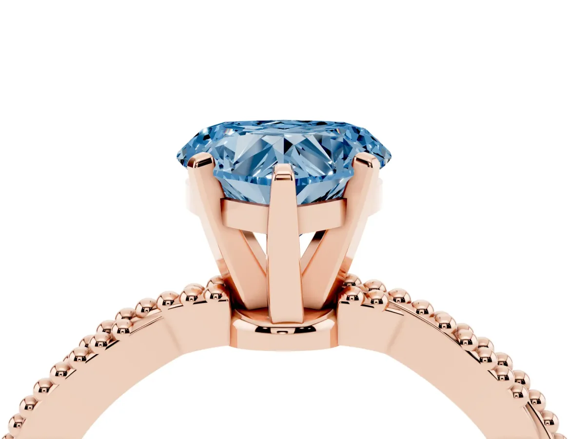 Fancy Blue Heart Cut Solitaire Twisted Band with Bead Prong Setting Rose gold