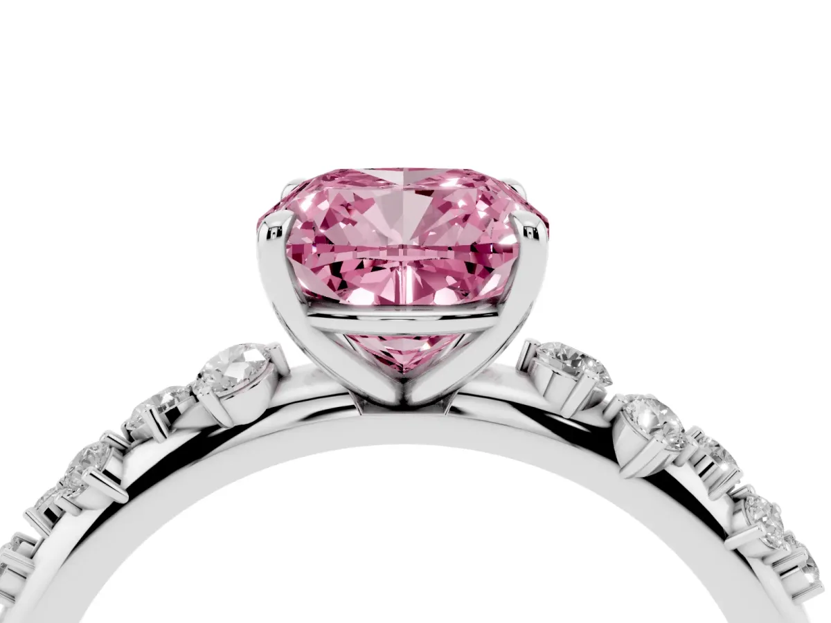Fancy Pink Cushion Cut Diamond Cluster Prong-Set Solitaire Ring Platinum
