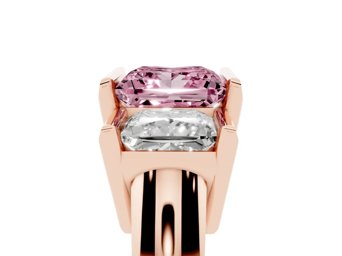 Fancy Pink Three Stone Princess Cut Cut Channel Set Diamond Ring Rose gold