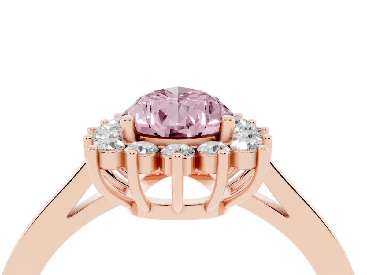 Fancy Pink Pear Cut Cut Diamond Halo Ring with Round Brilliant Halo and Solitaire Band Rose gold