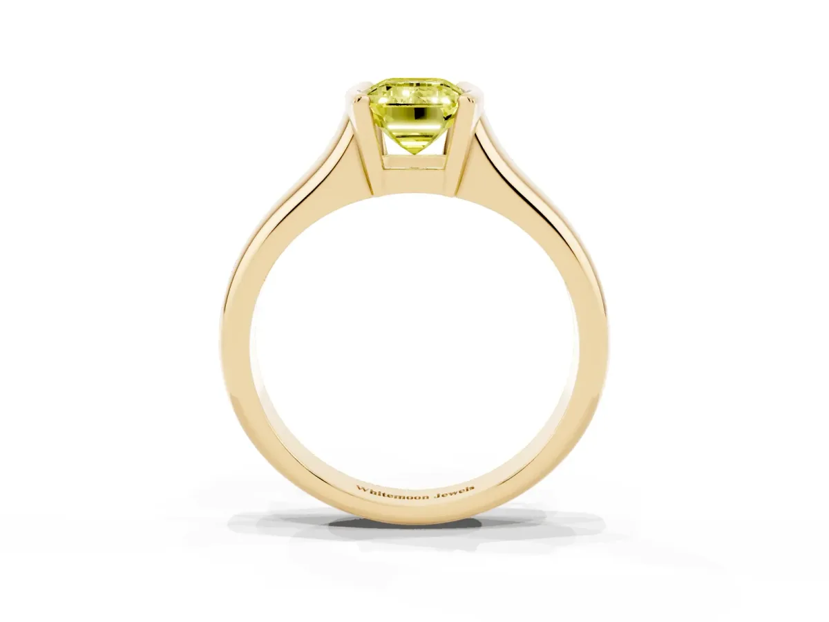 Fancy Yellow Emerald Cut Solitaire Tension Set Diamond Ring with Split Shank Band Yellow gold
